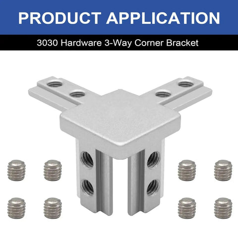 12 Piece 3030 3 Way Corner Brackets For Aluminum Extrusion 3030 Series Joint Connectors Silver with screws displayed