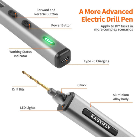 Cordless Mini Drill Pen With 10 Bits Brushless Motor 0.2 Nm Torque 550 RPM LED Lights Rechargeable Hand Drill Set components