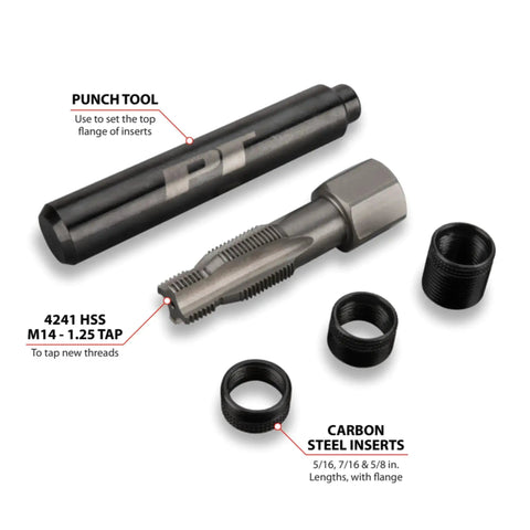 DIY Friendly Spark Plug Repair Kit With M14-1.25 Thread Size, HSS Tapered Reamer, 503 Stainless Inserts, and Install Punch Tool