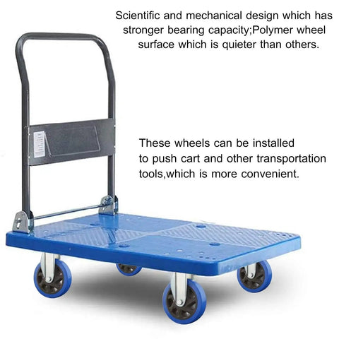 Platform cart equipped with Heavy Duty PU Plate Caster Wheels Set Of 2 For Trolleys And Carts 4 Inch Diameter