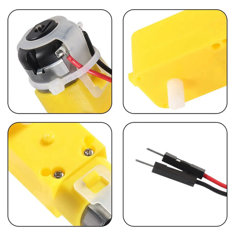 Close-up of 8 Pack TT DC Gearbox Motors AEDIKO 3 to 6V 1 to 48 Ratio, 200RPM Shaft Output with wire leads for Arduino DIY