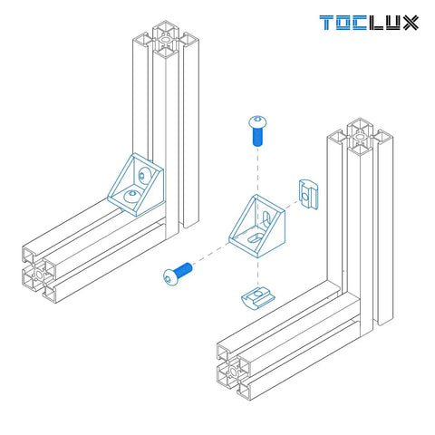 Black 2020 Corner Bracket Kit for 2020 and 2040 Aluminum Extrusion Rail Includes Brackets M5 Sliding T Nuts Hex Screws and Ball End Hex Wrench