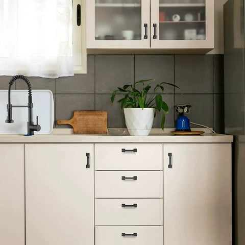 Modern kitchen with 30 Pack Solid 3 Inch Center To Center Square Arch Cabinet Pulls Matte Black For Kitchen Cabinets Drawer Handles