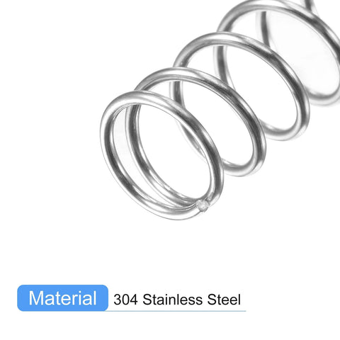 Compression springs set of 5 in 304 stainless steel, 6mm OD, 0.6mm wire, 15mm free length, silver tone