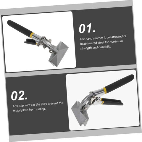 Manual Metal Bender Tool With 3 Inch Seaming Pliers, Handy Hand Seamers For Sheet Metal displayed with heat-treated steel features.