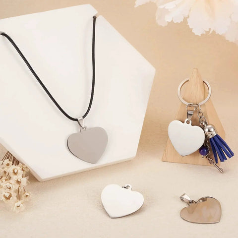 Heart Shaped 33mm Stainless Steel Stamping Blank Tag Pendants Set Of 10 With Snap On Bails For DIY Necklace And Earring Making 201