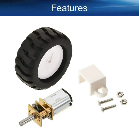 N20 Mini Gear Motor DC 6V 50RPM With D Shaft Fixed Frame Coupling Nut And Plastic Wheel components