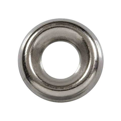 Close-up of stainless steel countersunk washer with central hole