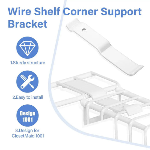 Heavy Duty White Wire Shelf Corner Brackets Replacement For Adjustable Ventilated Shelving Corner Support, 2 Pack, for Easy Closet Organization