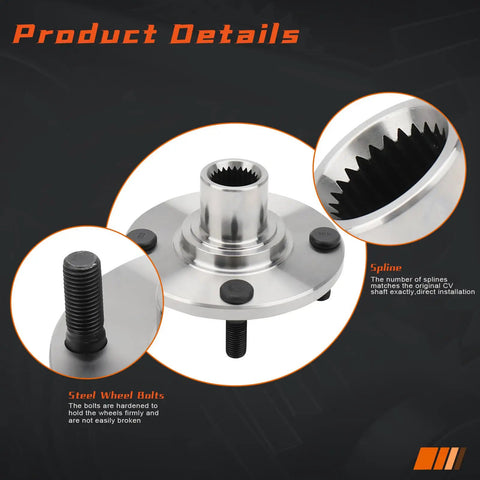 Pair Front Wheel Hub Bearing With ABS For Ford Focus 2000 To 2011 4 Lug Left And Right Replacement steel bolts and splines