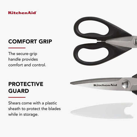 All Purpose Kitchen Shears with Protective Sheath, Rust Resistant Stainless Steel Blades, Soft Grip Handle, Dishwasher Safe