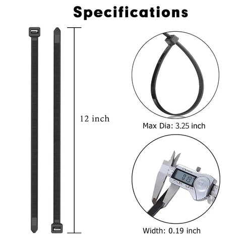 Heavy Duty Self Locking Nylon Zip Ties 1500 Piece Set 12 Inch Long Black Cable Ties With Fifty Pound Tensile Strength specifications