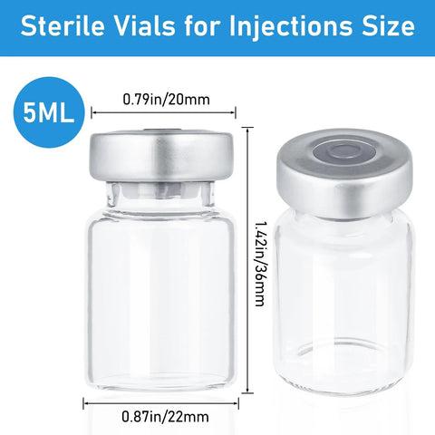 5ml glass injection vials with self-healing port, transparent sealed empty vials (10-pack)