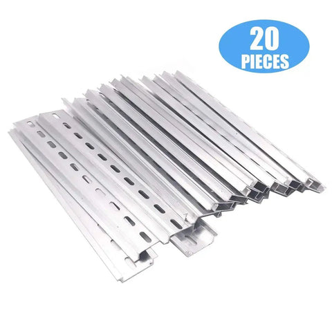 Set Of 20 Slotted Aluminum DIN Rail Pieces RoHS Compliant 7.5 Inch Long 35mm Wide 7.5mm High Heavy Duty Modular Electric Rail