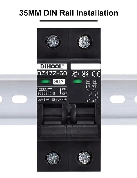 Beefy 30 Amp Circuit Breaker For DIN Rail Mount Solar Disconnect Switch 2 Pole 1000V Miniature Breaker on DIN rail