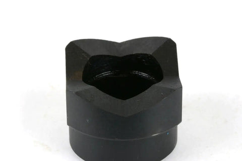 Close-up of Double D Punch Die Set 1-3-8 By 1-1-8 Inch Knockout Hole Kit hardened steel fitting for precise panel punching