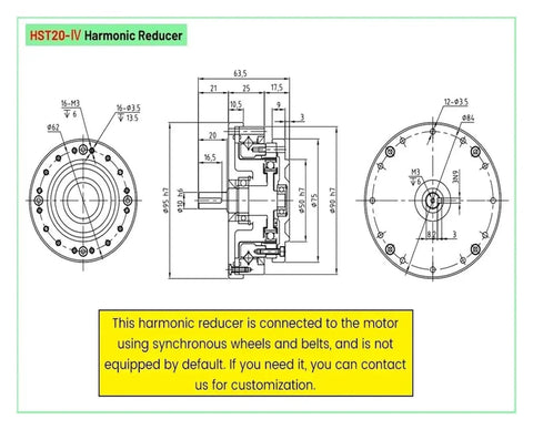 Engineering diagram of Beefy 20 Arcsecond Harmonic Reducer Gear Drive With Strain Wave Precision for heavy duty robotics HST20 IV 100 to 1