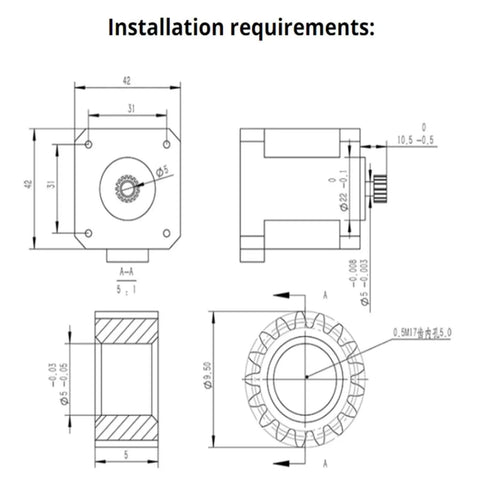 Technical diagram of 42 Stepper Motor Reducer With Precision Planetary Gearbox CM36 36mm Gearbox 3mm Gear Range One To One Hundred Eighty Eight Point Six