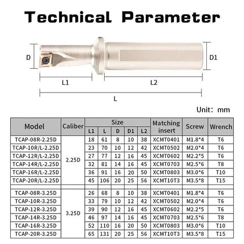 Technical diagram of versatile all in one drilling and boring tool for metalworking with pro grade capabilities and dimensions.