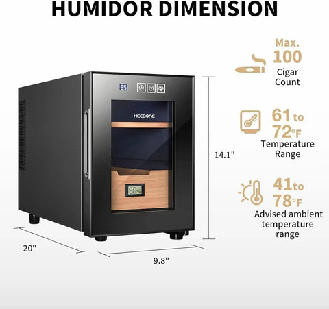 16 Liter Cigar Humidor With Heating And Cooling Control, Quiet Thermostatic Cooler Cabinet, capacity up to 100 cigars, digital hygrometer