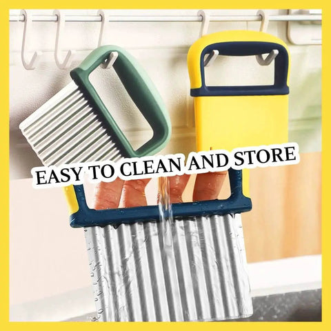 Two Pack Wavy Crinkle Cutter Knife For Veggies And Fruits Stainless Steel Chopper Tool With Safe Grip hanging for display