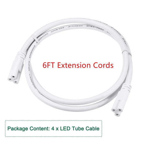 6 Foot LED Tube Extension Cord Set 4 Pack For T5 T8 Lights Three Prong Power Cables Female To Female Connectors