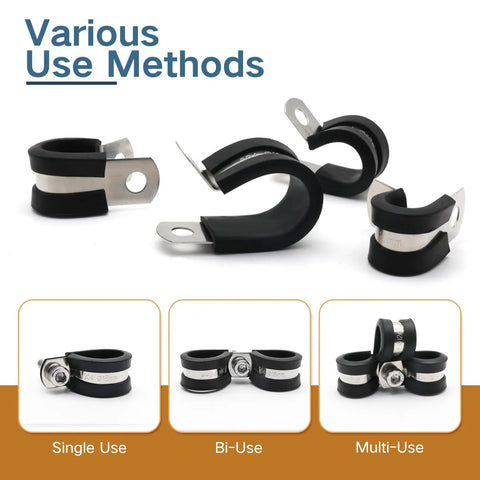 Amazon ZIPCCI 1/2 in stainless steel cable clamps with rubber padding, 25-pack for wires, pipes, hoses (14mm)