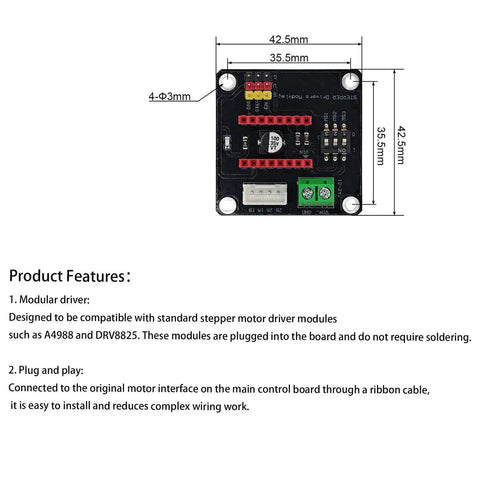 Diagram of Two Pack 42 Stepper Motor Driver Expansion Boards For 3D Printers DRV8825 A4988 Compatible Shield Module with dimensions