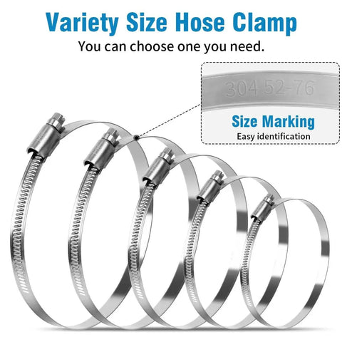 Heavy Duty Stainless Steel Hose Clamp Set 10 Pack Adjustable From One And A Half To Two And A Half Inches Self Locking Nut Worm Gear Clamps