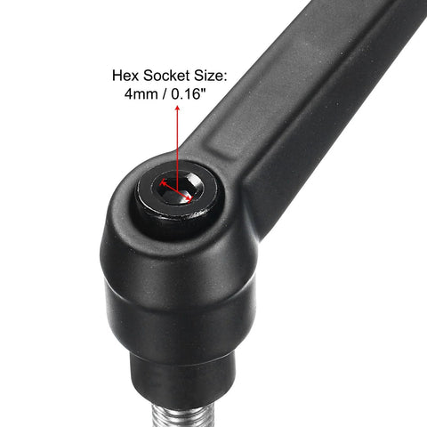 Close-up of black 5 Pieces Adjustable Clamping Lever Handles M8 X 30Mm Metric 304 Stainless Steel Male Threaded Stud with hex socket