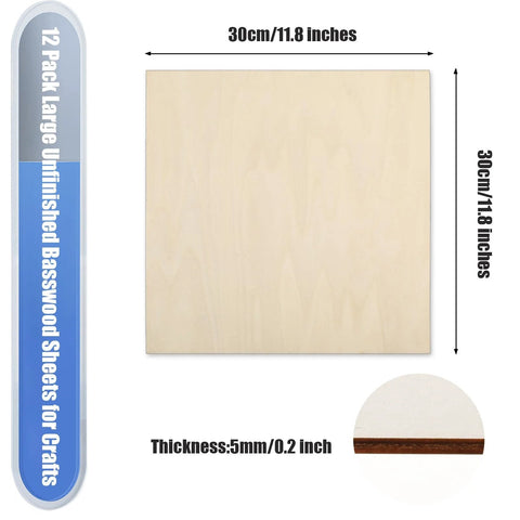 16 Pack Basswood Plywood Sheets 12 X 12 Inches 5 Mm Thick Natural Unfinished Wood For Crafts Painting Model Making Wood Burning And Laser Projects Great For DIYers And Makers, shown with dimensions of 30x30 cm and 5 mm thickness.