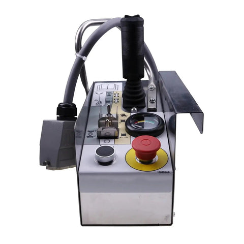 Skyjack scissor lift control box replacement with joystick, red emergency stop, gauge in metal enclosure.