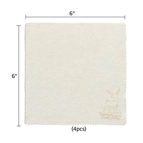 Natural Chamois Cleaning Cloths Four Pack 6x6 For Glasses Lenses Screens, square cloth with deer logo and dimensions