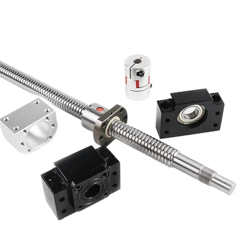 Rugged Linear Motion Guide With Rolled Ball Screw SFU1605 150 To 800mm Travel With Nut BKBF12 End Machined, disassembled components.