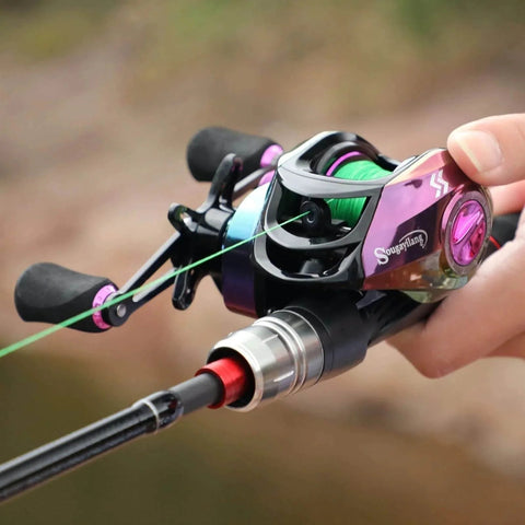 Telescopic Fishing Rod And Reel Combo 1.8m 2.1m M Power Carbon Fiber Baitcasting 5 Or 6 Sections Rod With 18 Plus 1BB Left Or Right Hand Casting Reel Fishing Set Bundles 1.8m Right Hand showing reel close-up.