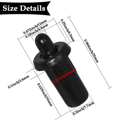 8 Pieces Cabinet Door Damper Pins Dual Purpose Replacement Pins For Cabinets And Shelves with size details.