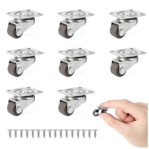 8 Pcs Small Caster Wheels - 1/2" Mini Low Profile Swivel Casters, Self-Adhesive Plate Rollers for Furniture, Kitchen Appliances, Planters, Trays & Light-Duty Projects