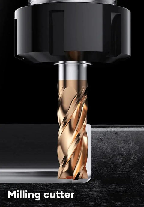 Close-up of 6mm Carbide Square End Mill 4 Flutes CNC Router Bit Pro Grade Beefy Cutter For Alloy Steel And Hardened Steels HRC55 TISIN Coated