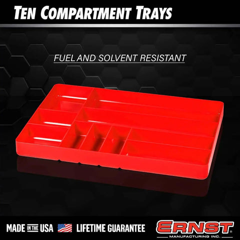 10 Compartment Drawer Organizer Tough As Nails Heavy Duty Stackable Tray for Garage Tool Organization, low profile red tray.