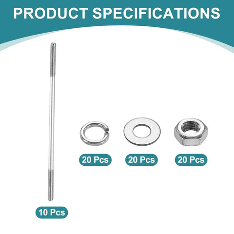 Double Ended Stud Screws M3x80mm 304 Stainless Steel Kit With Nuts And Washers product specifications