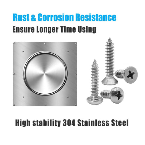 815 Piece Stainless Steel Self Tapping Screw Set With 24 Sizes M3 To M6 including flat head, shown with rust resistance highlight