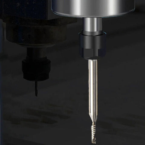 Close-up of Carbide End Mill Set With 1/8 Inch Shank Single Flute Upcut Router Bits For CNC Milling Wood And Acrylic