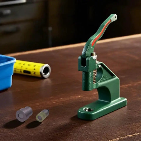 Rivet Setting Mold And Punch Die Set 6mm 9mm For Heavy Duty Hand Press Grommet Machine with durable steel and rubber construction in workshop.