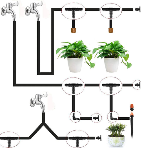 Irrigation fittings kit, Amazon, for 1/4 tubing, 280-Pcs; includes tees, elbows, straights, end plugs, 4-way couplings.