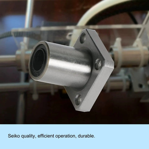 Beefy LMK10UU Square Flange Linear Ball Bearing in CNC machine setting, 10mm ID, 19mm OD, SAE52100 steel, 4 rows steel balls.