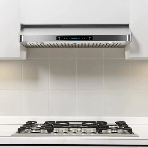 42 Inch Under Cabinet Range Hood With 900 CFM Dual Motors, Four Speed Gesture Sensing And Touch Control, Stainless Steel Kitchen Vent installed