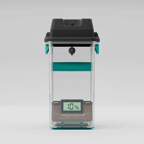 Front view of PolyDryer Box 3D Printing Filament Storage and Continuous Sealing System with humidity indicator display.