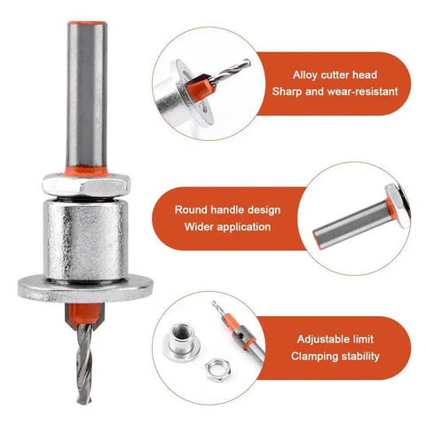Close-up of the 8mm Heavy Duty Hole Punch Set With Countersink Drill And Wrench, Handheld Edge Banding Tool, showing alloy cutter head and design.