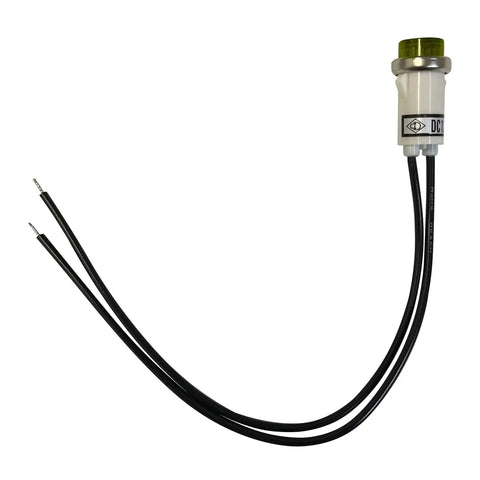 Universal 12V Amber Indicator Light Pack with Half Inch Mounting Diameter, Long Life Non Replaceable Bulb, 5 Pack, shown with wires
