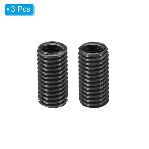 Front view: two black carbon-steel threaded repair inserts for M8 to M10 reducer sleeve